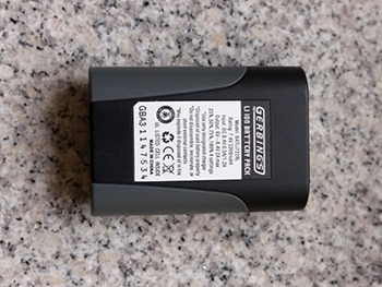 Photo showing Gerbing label on Gerbing 7 volt lithium ion battery.